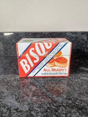 Vintage Bisquick Recipe Metal Tin Box Holder